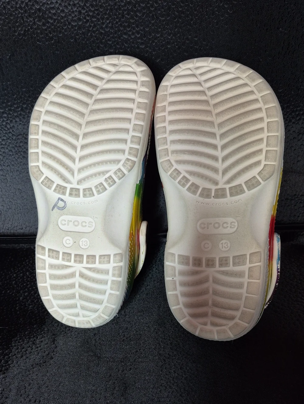 CROCS Kids 13 Classic Clog - White Rainbow Tie-Dye
